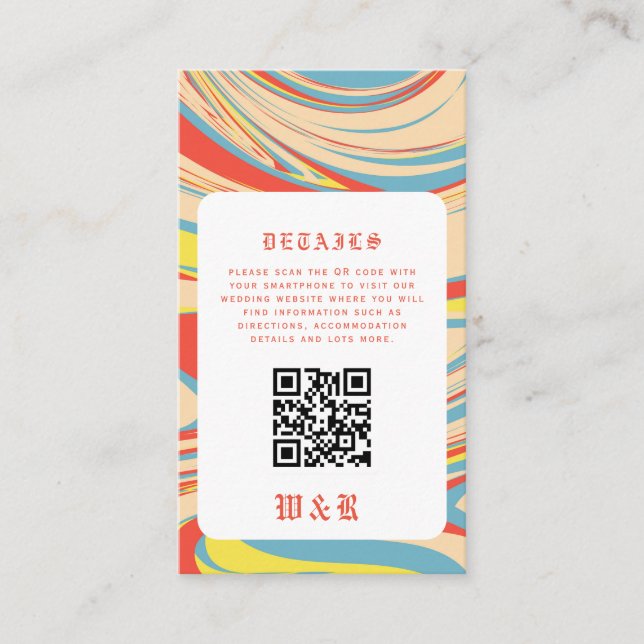 Retro Groovy Pastel Marble QR Code Begleitkarte (Vorderseite)