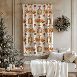 Retro Groovy Pastel Rainbows and Mushrooms Blanket Fleecedecke