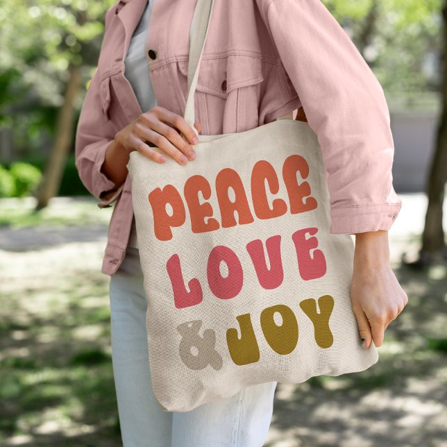 Retro Groovy Peace Liebe Joy Holiday Foto Tragetasche (Retro Groovy Peace Love Joy Holiday Photo Tote Bag)