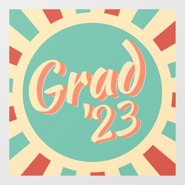 Retro Groovy Peachy Abschluss Grad Klasse 2023 Fensteraufkleber (Blatt)