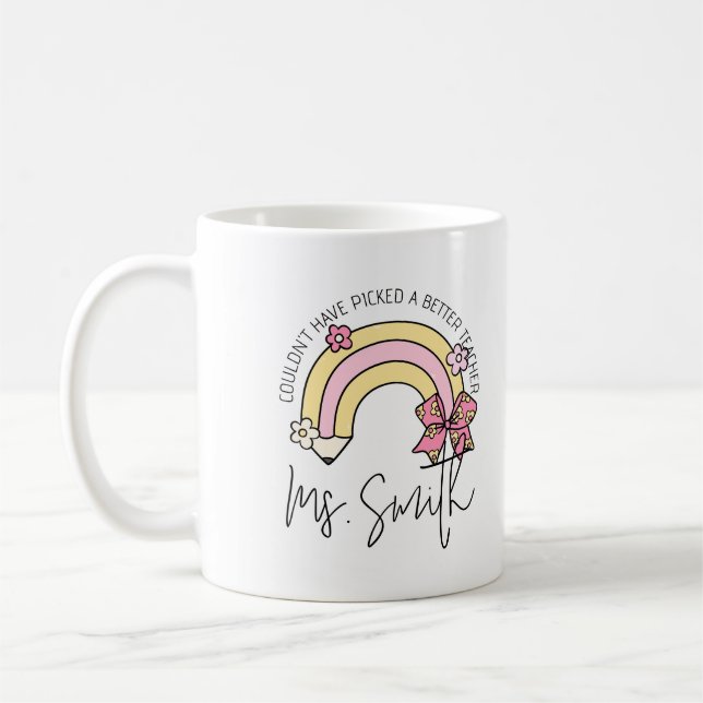 Retro Groovy Pencil Rainbow Teacher Appreciation Kaffeetasse (Links)