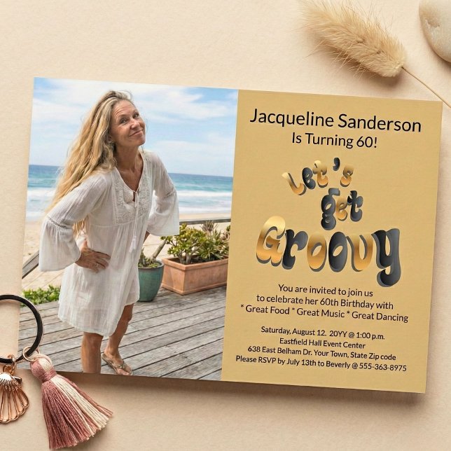 Retro Groovy Photo 60th Birthday Party  Einladung (Von Creator hochgeladen)