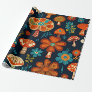 Retro Groovy Pilz-Blumen-Muster Geschenkpapier