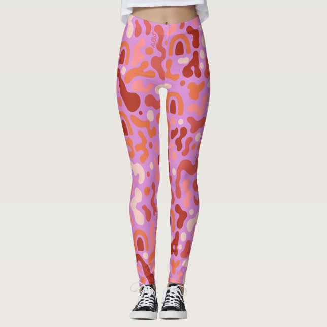 Retro Groovy Pink Abstrakte Muster Leggings (Vorderseite)