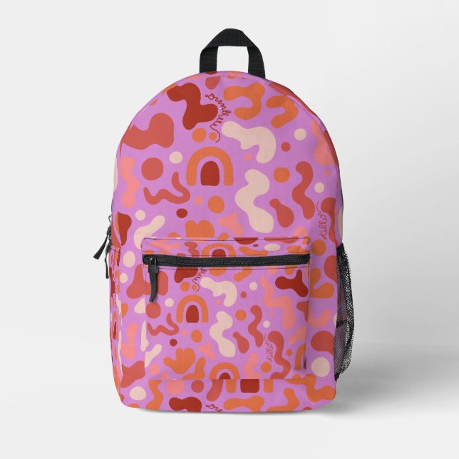 Retro Groovy Pink Abstraktes Muster Backpack Bedruckter Rucksack (Vorderseite)