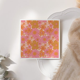 Retro Groovy Pink Boho Baby in Bloom Serviette