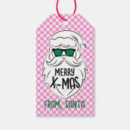Retro Groovy Pink Checkered Santa Claus Christmas Geschenkanhänger