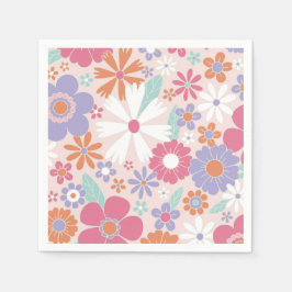 Retro Groovy Pink Floral Serviette
