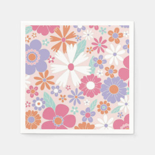 Retro Groovy Pink Floral Serviette