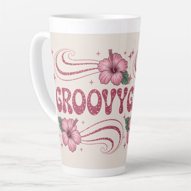 Retro Groovy Pink Hibiscus Latte Mug Milchtasse (Linke Ecke)