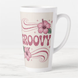 Retro Groovy Pink Hibiscus Latte Mug Milchtasse