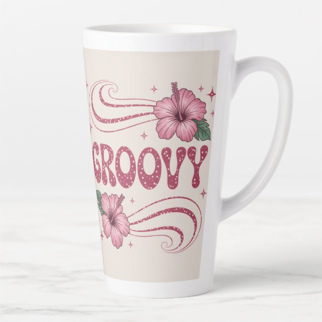 Retro Groovy Pink Hibiscus Latte Mug Milchtasse (Rechts)