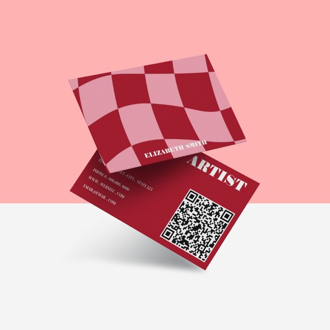 Retro Groovy Pink & Red Abstrakt Makeup Artist Visitenkarte (Von Creator hochgeladen)