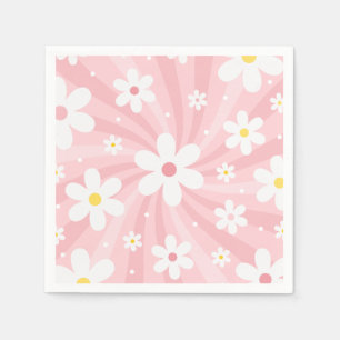 Retro Groovy Pink Sunshine Daisy Floral Hippie Serviette