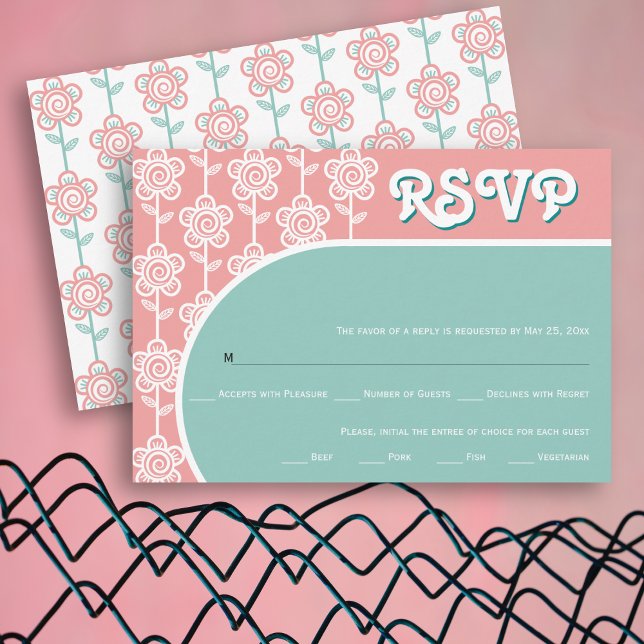 Retro Groovy Pink und Aqua 70er Hochzeit RSVP (Von Creator hochgeladen)