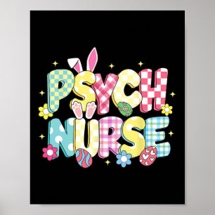 Retro Groovy Psych Nurse Bunny Ear Osterhase Gi Poster