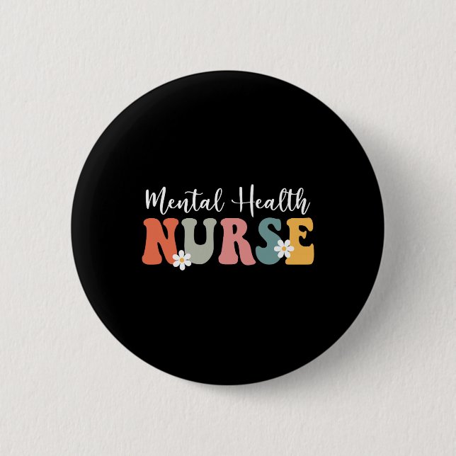 Retro Groovy Psychiaterie Krankenschwester Für Fra Button (Vorderseite)