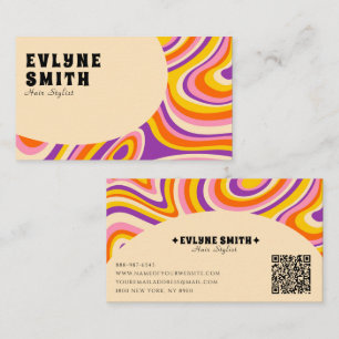 Retro Groovy QR Code 70er Psychedelic Haairs Styli Visitenkarte