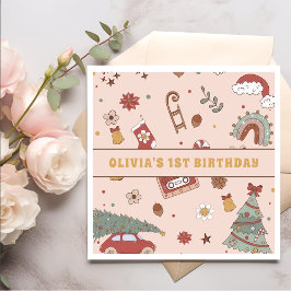 Retro Groovy Rainbow Christmas Tree Geburtstagspar Serviette