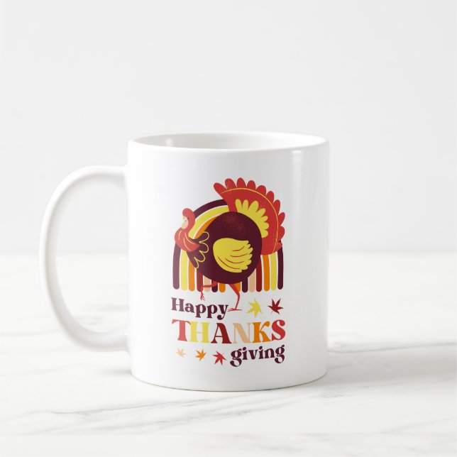 Retro Groovy Rainbow Turkey Fall Erntedank Kaffeetasse (Links)