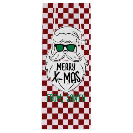Retro Groovy Red Checkered Santa Claus Christmas  Geschenktüte Für Weinflaschen