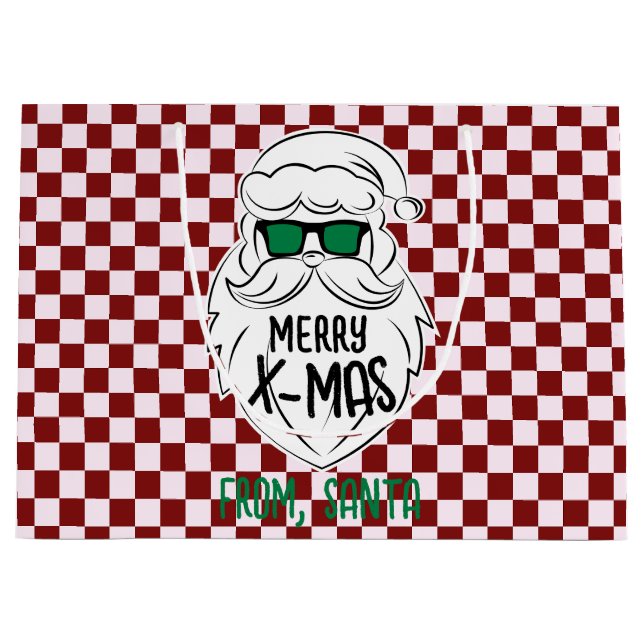 Retro Groovy Red Checkered Santa Claus Christmas  Große Geschenktüte (Vorderseite)
