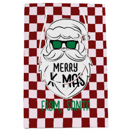 Retro Groovy Red Checkered Santa Claus Christmas  Mittlere Geschenktüte