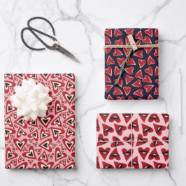 Retro Groovy Red Doodle Hearts Valentine’s Day Geschenkpapier Set