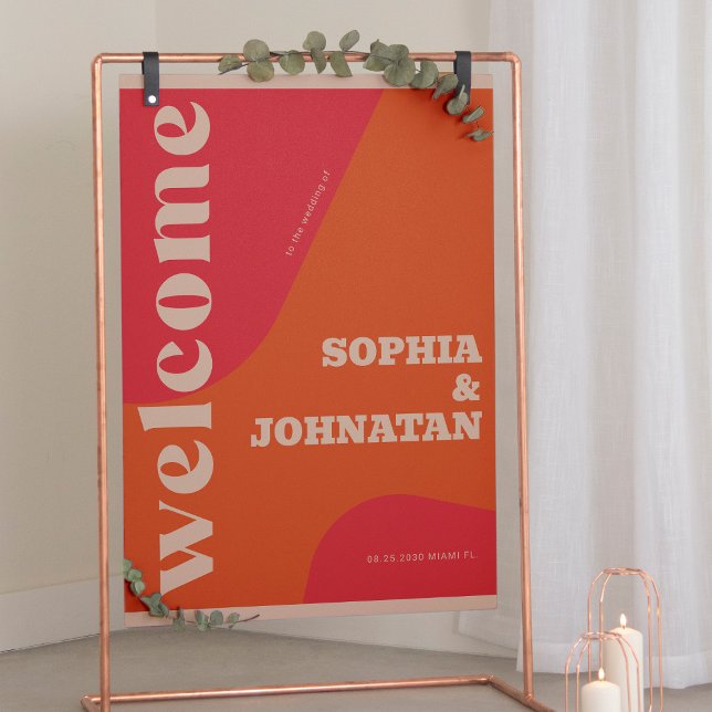 Retro groovy red orange typography welcome wedding poster (Von Creator hochgeladen)