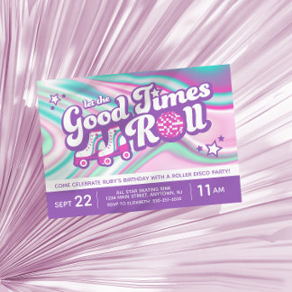 Retro Groovy Roller Skaten Party Lila & rosa Einladung