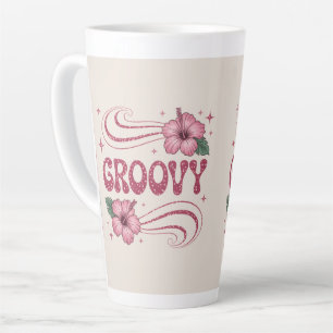 Retro Groovy Rosa Hibiskus-Latte-Tasse Milchtasse