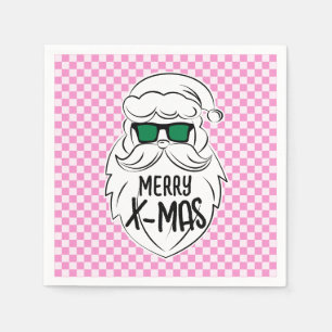 Retro Groovy Rosa Karierter Weihnachtsmann Weihnac Serviette
