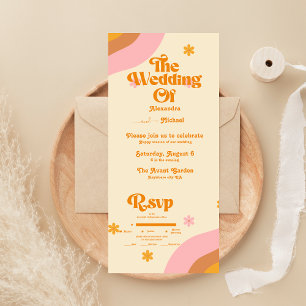 Retro Groovy Rosa und Goldene Welle Hochzeit All In One Einladung