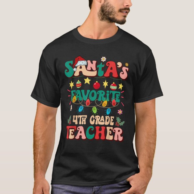 Retro Groovy Santa's Favorite 4. Klasse Lehrerin C T-Shirt (Vorderseite)