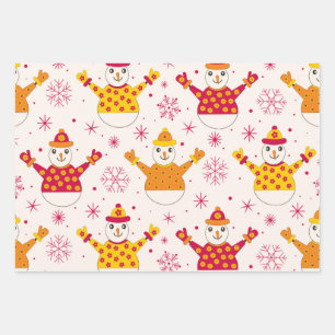 Retro Groovy Schneemann Muster Weihnachten Geschenkpapier Set