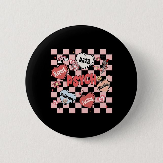 Retro Groovy Schulpsychologe Valentinstag H Button (Vorderseite)