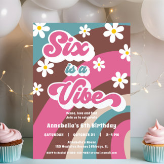 Retro Groovy SIX ist ein Vibe-pink-aquamarines Geb Einladung