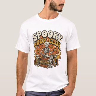 Retro Groovy Skelett Buchliebhaber Halloween T-Shirt