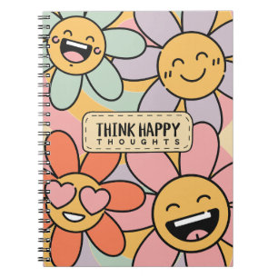 Retro Groovy Smiley-Blume Denk An Gute Gedanken Cu Notizblock
