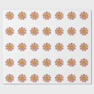 Retro Groovy Smiley-Gesicht-Blumen-Pastell-70er-Ja Geschenkpapier