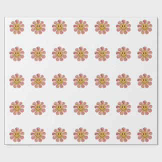 Retro Groovy Smiley-Gesicht-Blumen-Pastell-70er-Ja Geschenkpapier