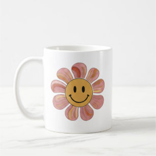 Retro Groovy Smiley-Gesicht-Blumen-Pastell-70er-Ja Kaffeetasse