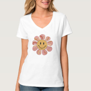 Retro Groovy Smiley-Gesicht-Blumen-Pastell-70er-Ja T-Shirt