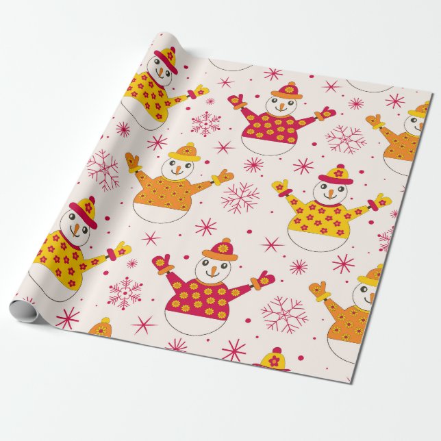 Retro Groovy Snowmen Pattern Weihnachten Geschenkpapier (Ungerollt)