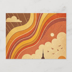 Retro Groovy Sonnenuntergang-Skyline-Weihnachtskar Postkarte
