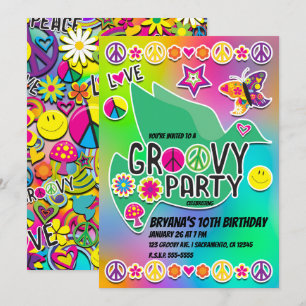 Retro Groovy Spaß 60er Jahre Liebes Geburtstagsfei Einladung