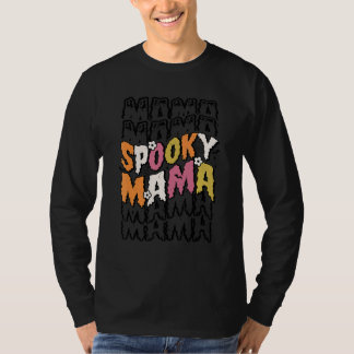 Retro Groovy Spooky Mama Fall Halloween Thanksgivi T-Shirt