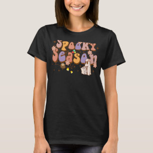 Retro Groovy Spooky Season Floral Ghost Pumpkin Ha T-Shirt