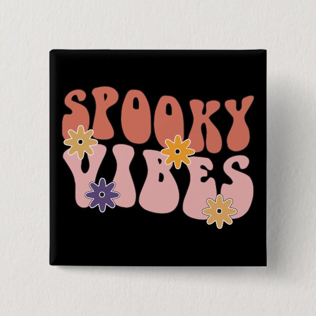 Retro Groovy Spooky Vibes Halloween Button (Vorderseite)