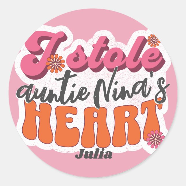 Retro Groovy Stole Heart Newborn Baby Girl Runder Aufkleber (Vorderseite)